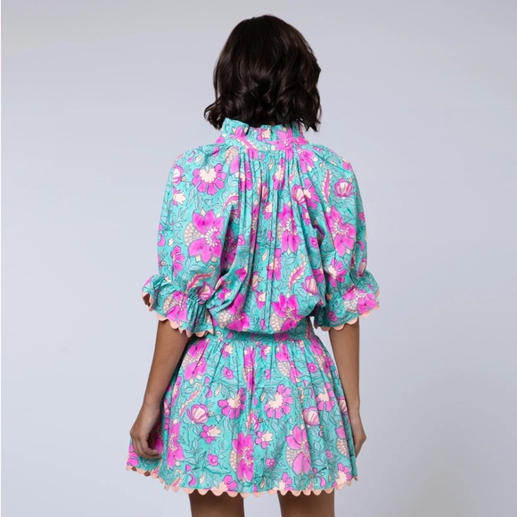 Juliet Dunn Blouson Poplin Dress in floral block print - Picture 2 of 7